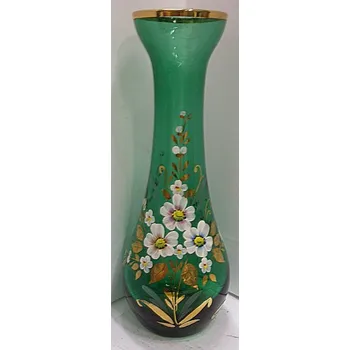 Váza Váza zelené sklo malovaná na jednu kytku STO 370