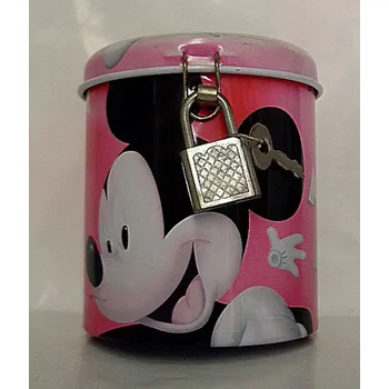 Pokladnička Kasička kovová pokladnička Disney Mickey Mouse růžová kulatá