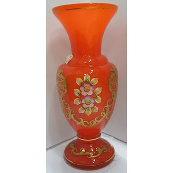 Váza Váza oranžovo červené sklo amfora malovaná zlacená TF 205