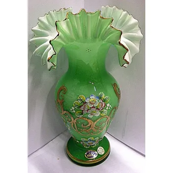 Váza Váza skleněná zavojová malovaná zelená ruční práce TF 52