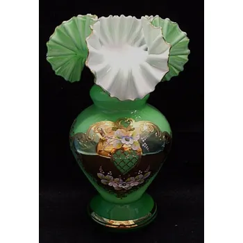 Váza Váza zelená skleněná zlacená smaltovaná TF 198