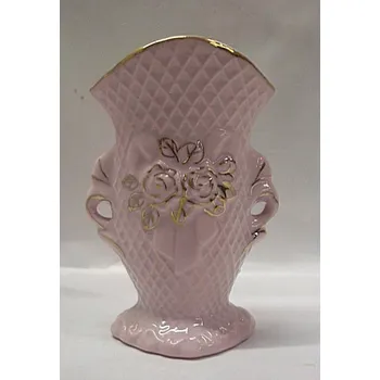 Váza Amfora růžový porcelán zlacená miniatura