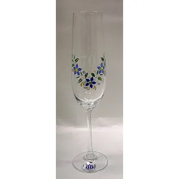 Jubilejní číše Bílé čislo modrý květ se Swarovski kaminky ŠAMPUS vyročka skleněná číslo 70 ss4