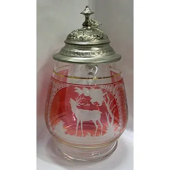 Sklenice Korbel broušený s cínovým víkem Jelen troubící LT 60