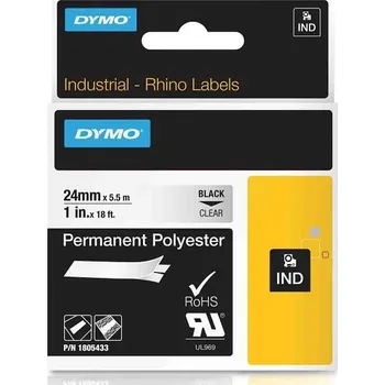 Pásek do tiskárny DYMO permanentní polyesterová páska RHINO D1 24 mm x 5,5 m, černá na průhledné, 1805433