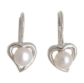 Náušnice Dámské stříbrné naušnice srdíčka s perlou STNAU0679F