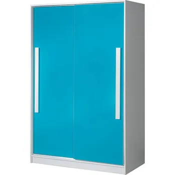 Šatní skříň Šatní skříň s posuv. dveřmi GULLIWER 12 bílá/tyrkys lesk