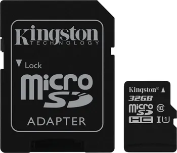 paměťová karta Kingston microSDHC 32 GB Class 10 UHS-I + SD adaptér (SDCS/32GB)