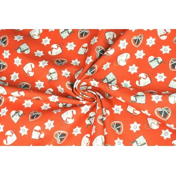 Bavlněné plátno vánoční šitá srdíčka