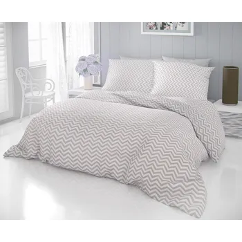 Povlečení Kvalitex Delux Cross bílé/béžové 140 x 200, 70 x 90 cm zipový uzávěr