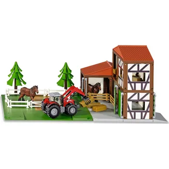 domeček pro figurky Siku Stáj s koňmi a traktorem