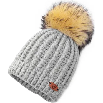 Čepice ŠEDÝ KULICH bambule žlutá HICHIC