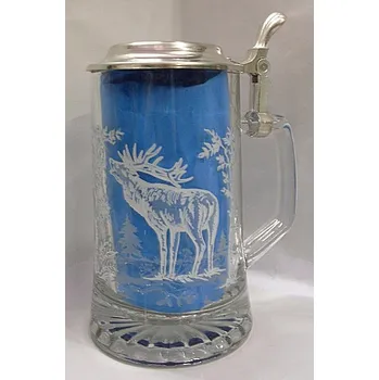 Sklenice Korbel skleněný krígl cínové víko s Bílým jelenem OS 7