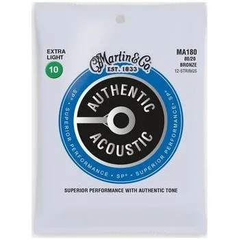Příslušenství pro strunný nástroj Martin Martin MA 180 struny na 12 kytaru Authentic SP 80/20 Bronze 12-String Extra Light