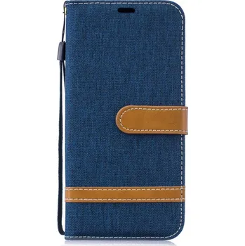 Pouzdro na mobilní telefon Flipové pouzdro s džínovinou a kůží pro Huawei P30 lite - tmavěmodré
