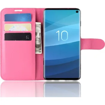 Pouzdro na mobilní telefon Flipové pouzdro s texturou kůže pro Samsung Galaxy S10 - růžové