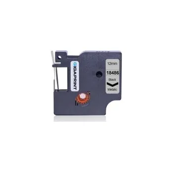Pásek do tiskárny Gigaprint za páska DYMO 18486 12mm černý tisk/metalický podklad, RHINO, permanentní polyesterová - kompatibilní