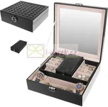 Uzamykatelná šperkovnice DELUXE se zrcadlem a cestovní šperkovnicí se zrcátkem – černá