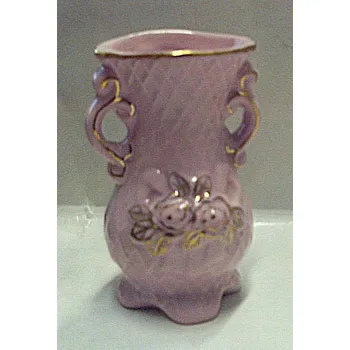 Váza Amfora růžový porcelán s uchytami zlacená miniatura