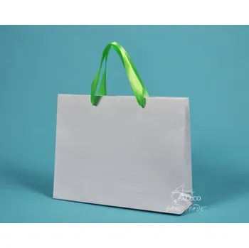 Dárková taška papírová taška RENATA 32x8x25 bílý ofset, stuha, Karton 1 taška