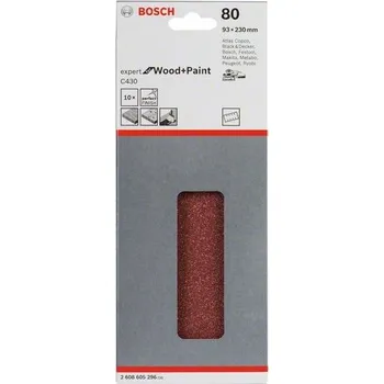 Brusný papír 10x Brusný papír - brusivo pro vibrační brusky Bosch Expert for Wood and Paint C430 93x230mm, hr. 80, 8 otvorů (2608605296)
