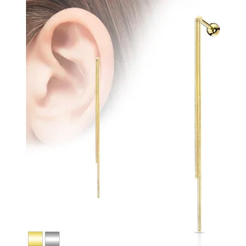 Piercing Piercingate Činka do ucha s řetízkem PNC00113 - Barva/Motiv: Zlatá, Délka tyčky: 6 mm, Kuličky: 4 mm, Průměr tyčky: 1,2 mm