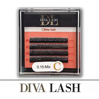 Umělé řasy Diva LASHES TŘPYTIVÉ ŘASY D 0.15 MIX stříbrné