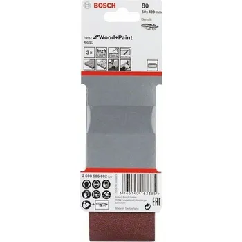 Brusný papír 3x Brusný pás - brusivo pro pásové brusky Bosch Best for Wood and Paint X440 60x400mm, zr. 80 pro brusku Bosch PBS 60 a PBS 60 E Professional (2608606002)