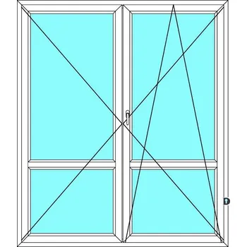 Okno Balkónové dveře 150x230 Dvoukřídlé bez sloupku dělené (štulp) Ekosun 6 BARVA PROFILU: Bílá - Bílá