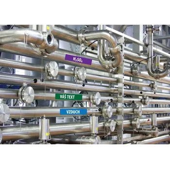 Samolepící dekorace Vizuální management - barevná nálepka na potrubí s textem - L 340 x 60 mm