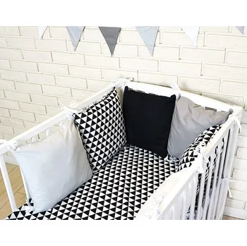 Povlečení Baby Nellys Polštářkový mantinel s povlečením - trojúhelníčky, černá/bílá/šedá