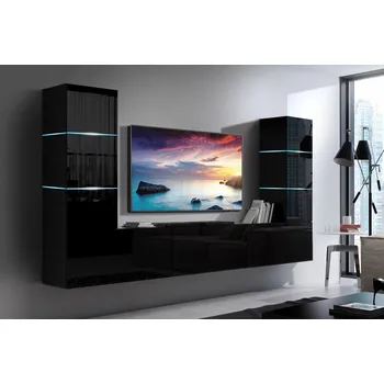 Obývací stěna Ral Obývací stěna TEXAS 2, 249 cm - Černý lesk