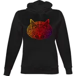 Dámská mikina s kapucí s potiskem Dámská Mikina s Oranžovočervenáfialovou kočkou dámské