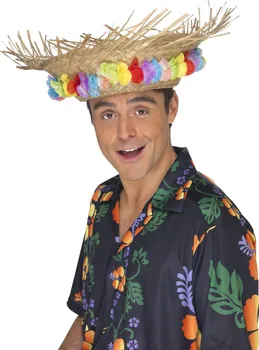 Karnevalový doplněk Smiffys Slaměný klobouk s květinami Hawaii