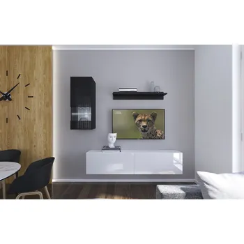 Obývací stěna Ral Obývací stěna COLORADO 3, 193 cm - Bílo/černý lesk