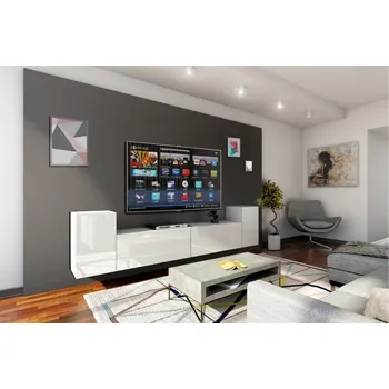 Obývací stěna Ral Obývací stěna BOSTON 4, 256 cm - Bílý lesk