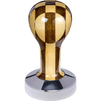 Buna café tamper, šachovnice, lak, 58.55 mm, nerez lesk, plochý