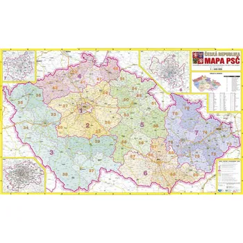 Česká republika PSČ - nástěnná mapa 113 x 70 cm, lamino + 2 lišty