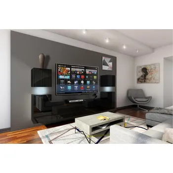 Obývací stěna Ral Obývací stěna DALLAS 240 cm - Černý lesk