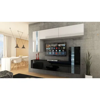 Obývací stěna Ral Obývací stěna CHICAGO 4, 203 cm - Černo/bílý lesk