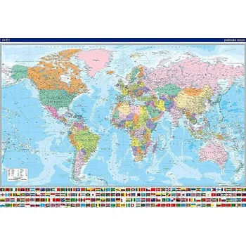 Svět politický v češtině - nástěnná mapa 136 x 96 cm - laminovaná s 2 lištami