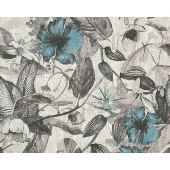 Tapeta Vliesová tapeta 372162 modré květy / Tapety na zeď 37216-2 Greenery (0,53 x 10,05 m) A.S.Création