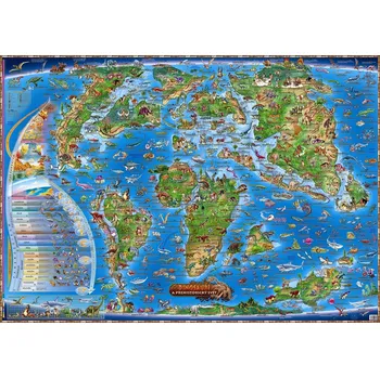 Dinosauři a prehistorický svět - dětská nástěnná mapa 136 x 96 cm laminovaná s 2 lištami