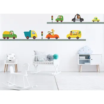 Samolepící dekorace Autíčka se zvířátky samolepky na zeď arch 36 x 45 cm