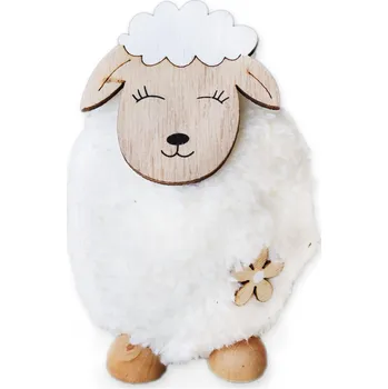 Velikonoční dekorace Beránek textil/dřevo 11cm bílá (781045)