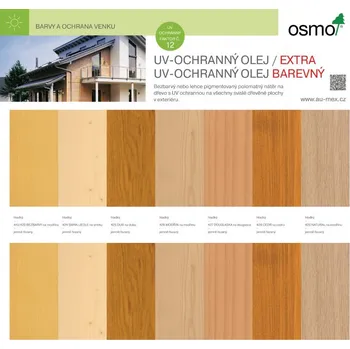 Olej na dřevo Osmo - vzorník - tablo - UV Ochranný olej bezbarvý a barevný