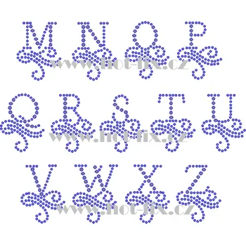 FM003 - jednotlivá písmena abecedy M-Z - monogramy, nažehlovací hot-fix kamínková aplikace na textil, výška cca 4,8cm barva kamenů - písmena: polobroušené kameny barva 101 Crystal /stříbrná, písmeno: písmeno T