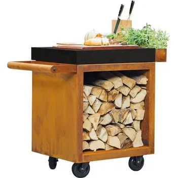 OFYR MISE EN PLACE TABLE CORTEN PRO 65 mobilní pracovní stůl s dřevníkem - Ceramic Dark Grey MP-65-PRO-TW