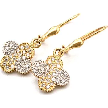 Náušnice Zlaté náušnice čtyřlístky se zirkony dvě barvy zlata 2,52g