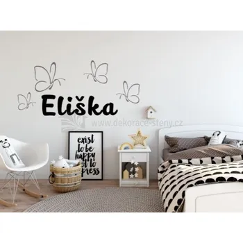 Samolepící dekorace Dekorace-steny.cz - Samolepka na zeď - Jméno s motýly, Základní - 789